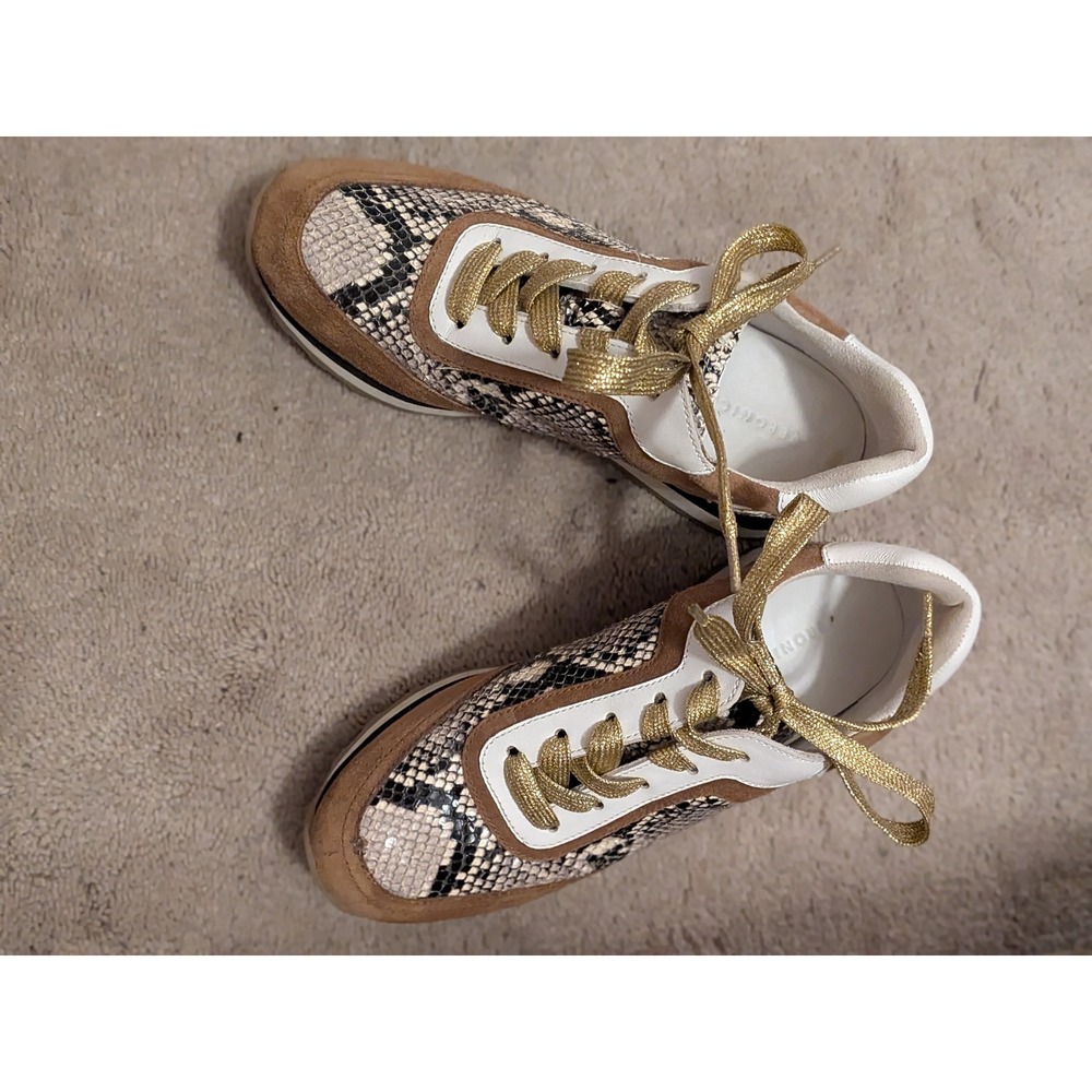 Veronica Beard Snakeskin Print Suede Leather Low Top Sneakers Gold Laces Size 6